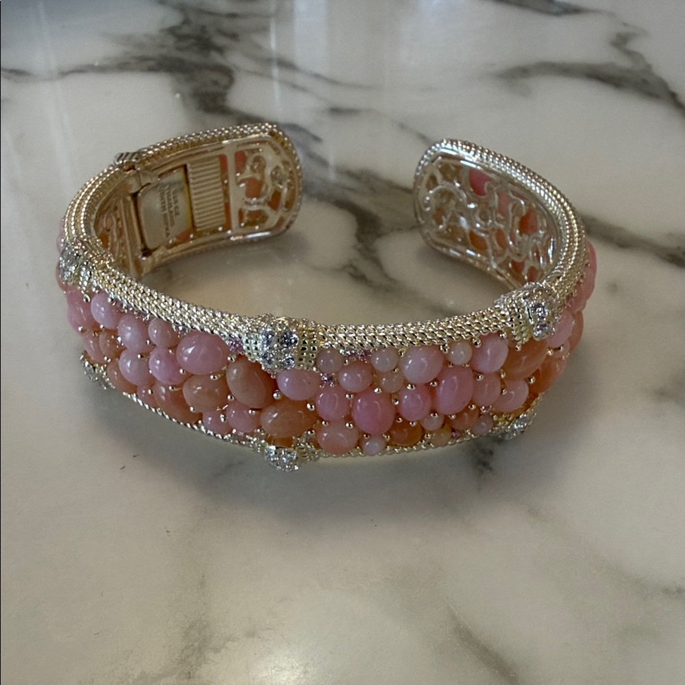 Judith Ripka Sterling silver bracelet with pink coral and CZs